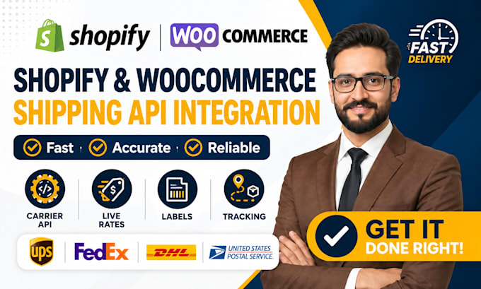 shopify woocommerce shipping fedex ups dhl usps carrier accounts API integration