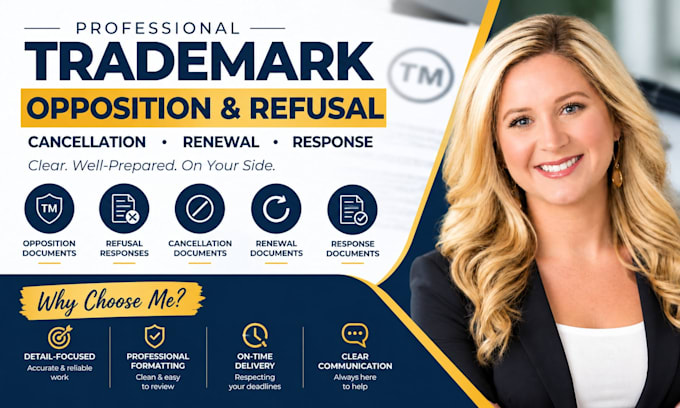 prepare trademark opposition refusal, cancellation and renewal documents