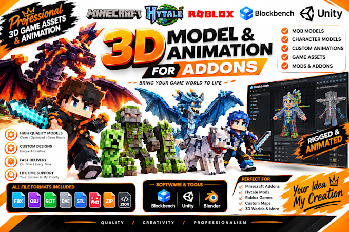 create hytale minecraft blockbench 3d mob character model animation for addons