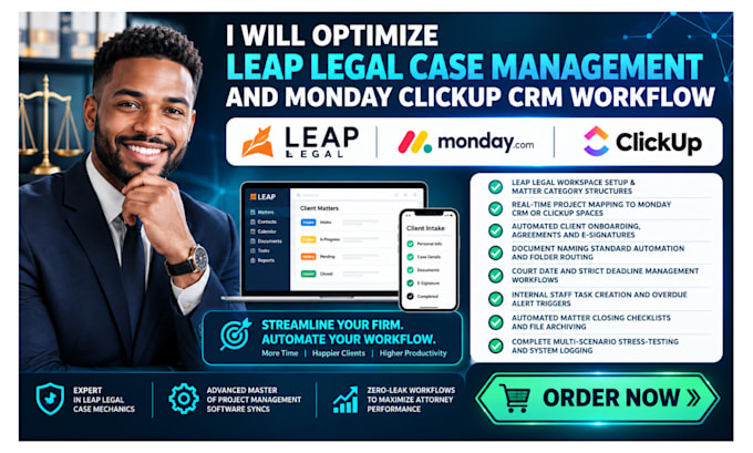 optimize leap legal case management and monday clickup crm workflow