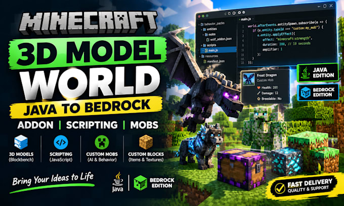 minecraft 3d model world java to bedrock addon scripting mobs blockbench animate