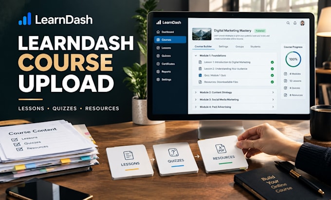 upload and organize your learndash course, lessons and quizzes
