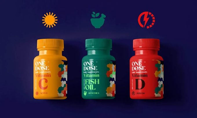 design supplement label, vitamin label and wellness packaging