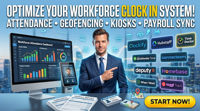 setup, automate, integrate workplace clock in, attendance, biometric software