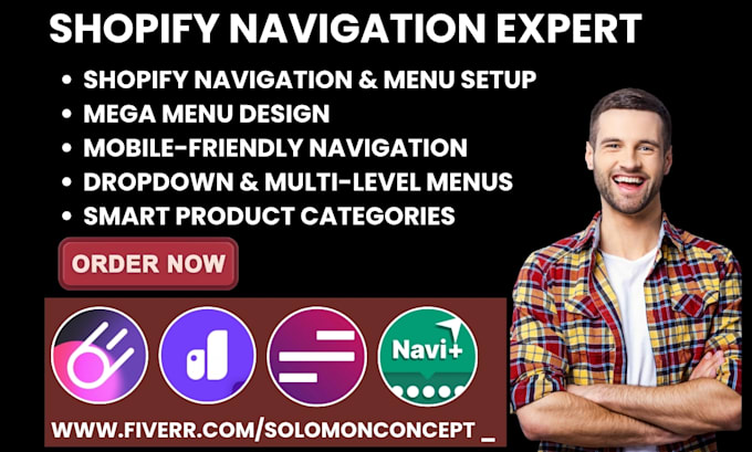 setup shopify navigation and menu meteor globo mega navi qikify kobu baselayer