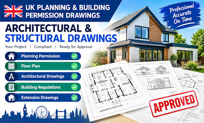 draw UK planning permission, building regulation and structural drawings