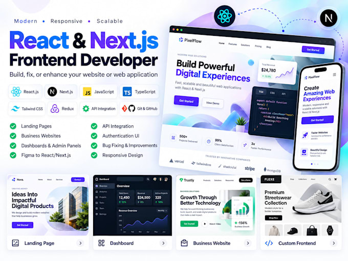 build responsive websites using javascript react and next js