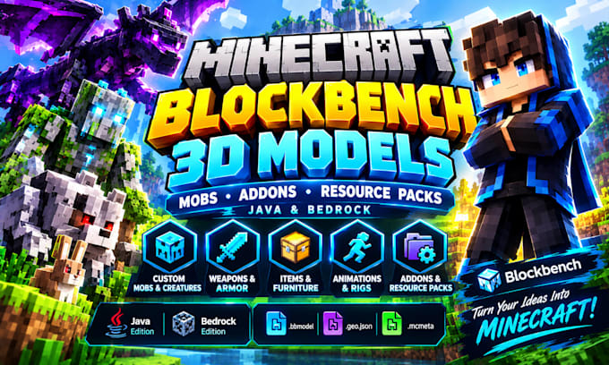 create minecraft blockbench 3d voxel model mob addon resourse pack java bedrock