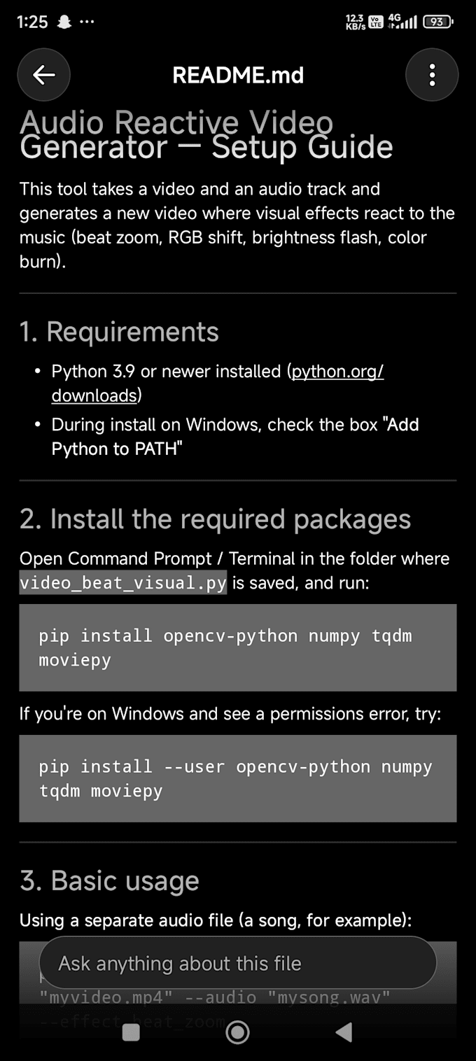 provide a custom python audio reactive video effect generator with source