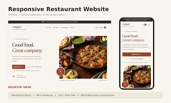 build a modern responsive restaurant website with whatsapp ordering