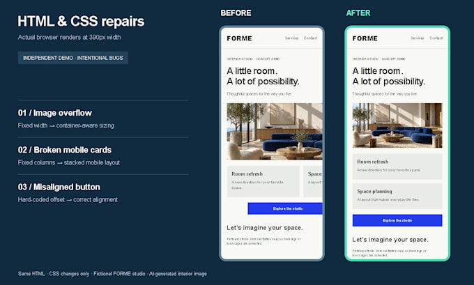 fix HTML CSS bugs and mobile responsive layout issues
