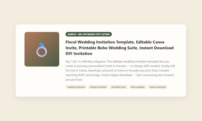write SEO optimized etsy product titles and descriptions