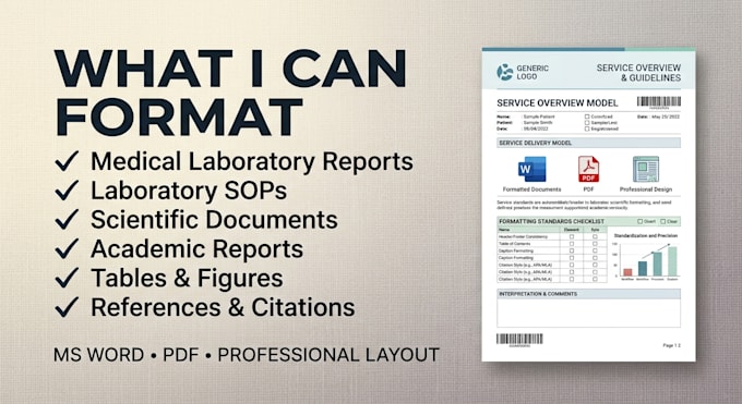 format medical laboratory reports, sops and scientific documents