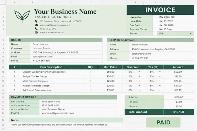 desgn excel google sheet spreadsheet planner budget wedding meal finance invoice