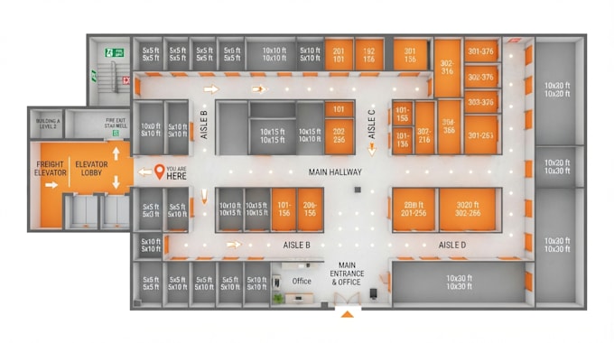 create self storage maps, unit layouts and facility site plan