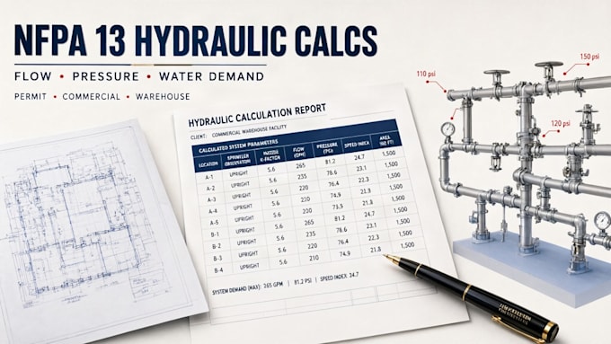 prepare nfpa 13 fire sprinkler hydraulic calculations for permit
