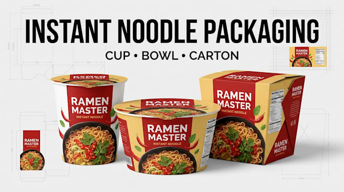 design instant noodle cup, bowl and carton packaging