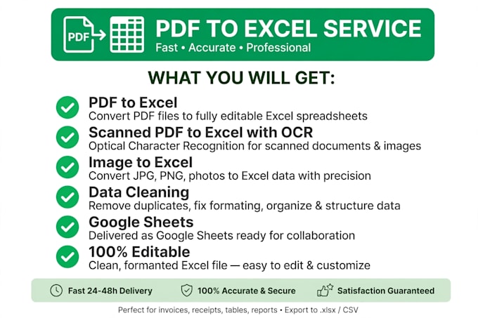 convert PDF to google sheets and excel in 2 hours
