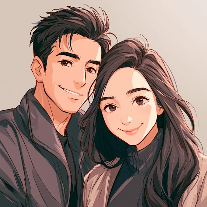 create custom anime couple portrait for printing or gift
