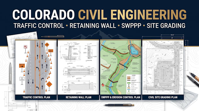 traffic control plan retaining wall plan swppp civil site grading plan colorado