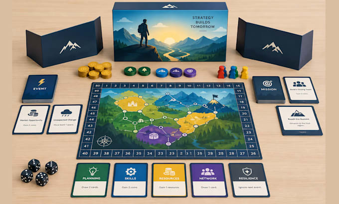 do custom board game design, card game, tabletop game, rulebook and game artwork