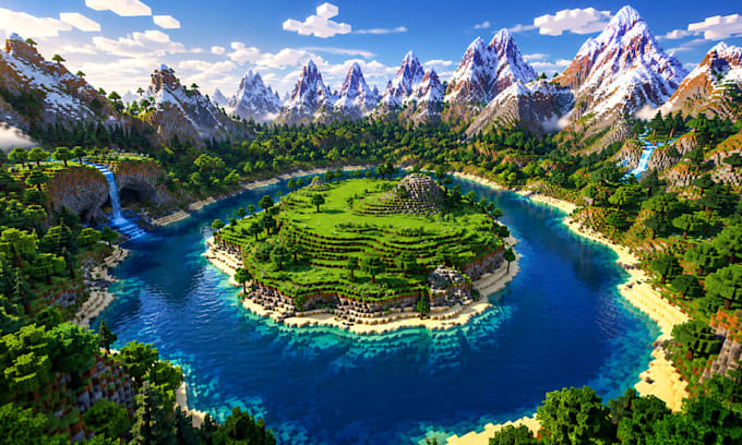 terraform minecraft worlds with mountains, rivers, forests and oceans