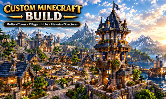 build minecraft medieval towns, villages, hub and historical structures