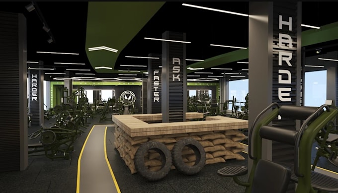 do 3d dynamic visual gym interior,modern fitness facility,training space concept