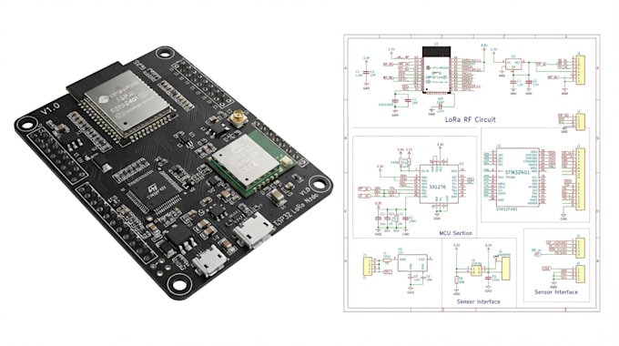 lora lorawan esp32 stm32 nrf multilayer pcb, rf pcb routing, manufacturing file