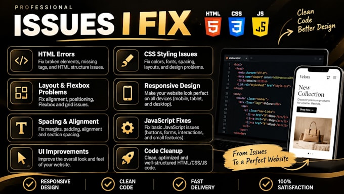 fix HTML CSS bugs and responsive issues