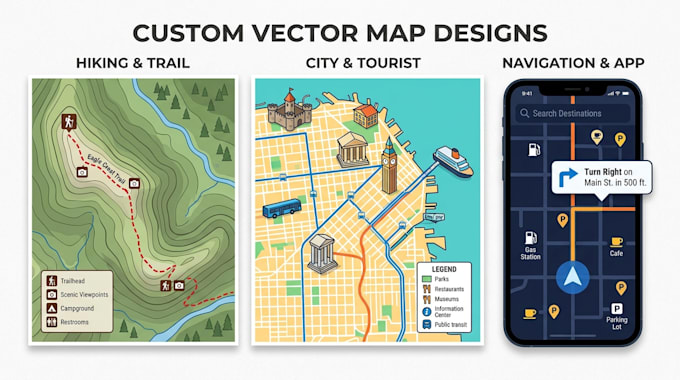 design custom vector maps, hiking maps, tourist and navigation maps