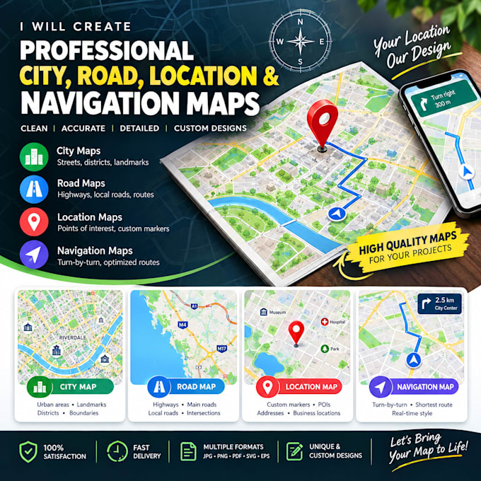 create professional city, road, location, navigation, gis and vector maps