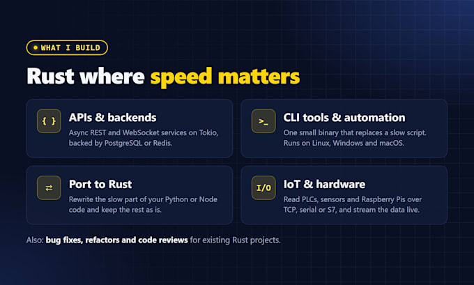 develop rust backend apis, cli tools and high performance apps