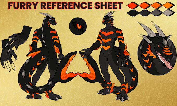 create custom furry reference sheet, fursona ref sheet, furry oc, anthro fursuit