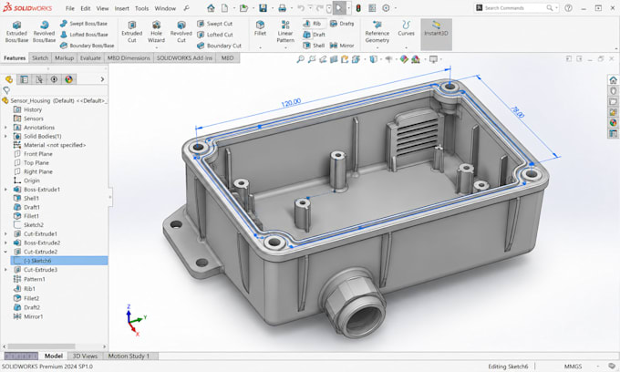 design waterproof ip67 sensor housing cad, electronics pcb enclosure 3d stl step