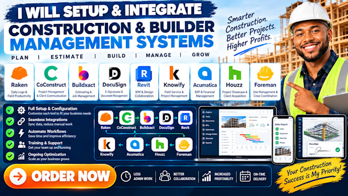setup raken coconstruct buildxact docusign revit knowify acumatica houzz foreman