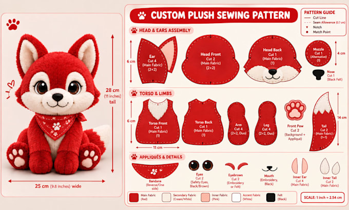 create a custom plush sewing pattern from your character or reference