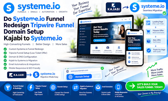 do systeme io funnel redesign tripwire funnel domain setup kajabi to systeme io