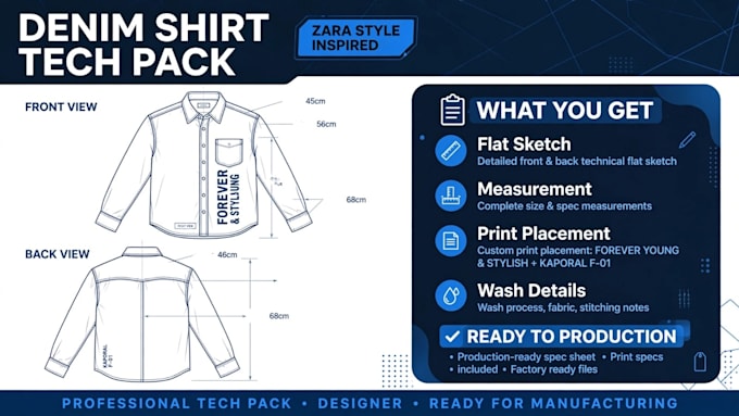 create a professional activewear tech pack
