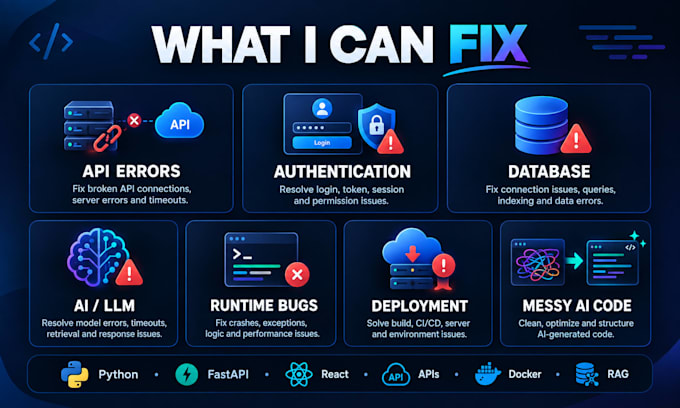 fix, debug and clean up your ai generated code or vibe coded app