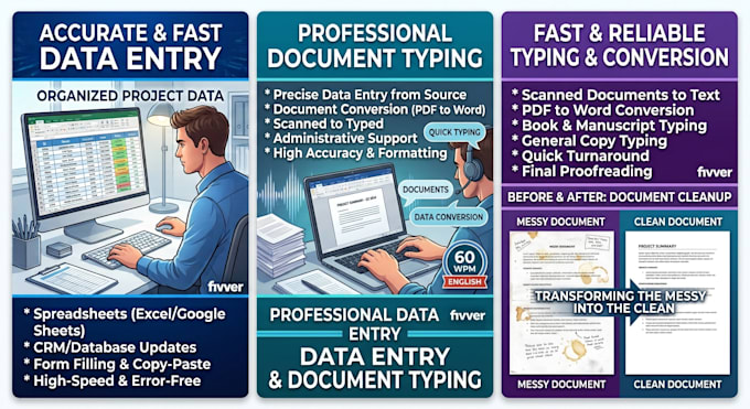 professionally type, transcribe, and enter data