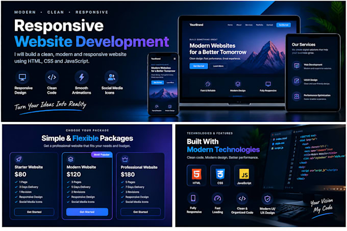 build a responsive HTML CSS javascript website