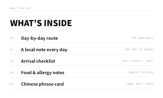 create a custom china trip itinerary as a local