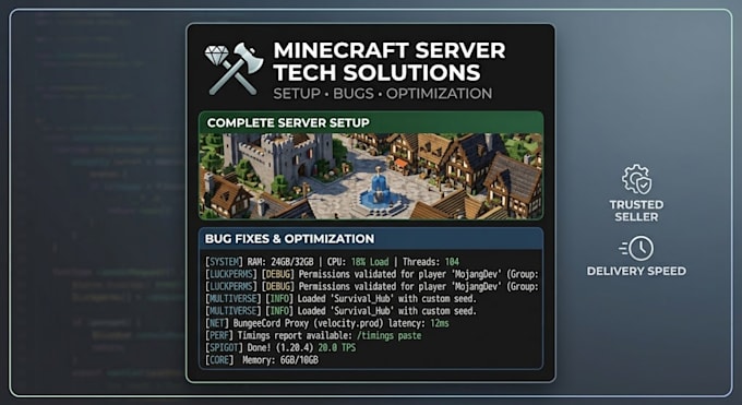 fix minecraft server bugs, optimize lag, and setup plugins