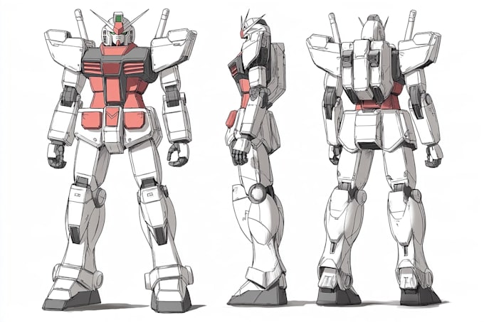 make gundam character illustration and robot art