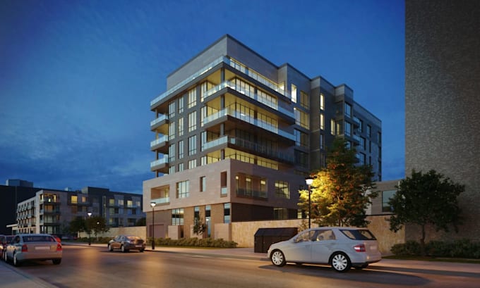 create 3d apartment exterior rendering for commercial and residential buildings