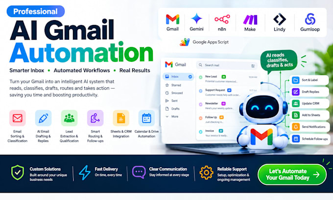 setup ai gmail automation lindy n8n make google gemini app script gumloop