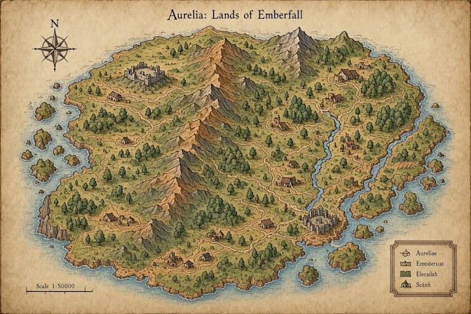 draw fantasy map design or map illustration for you