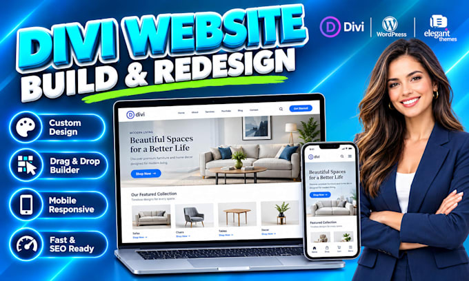 design, redesign, or build a responsive wordpress website using divi theme
