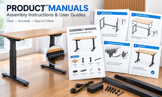 design product manuals, user guides, assembly instructions and illustrations